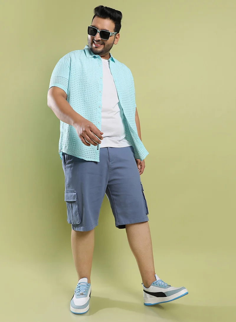 Instafab Plus Instafab Plus Men's Light Blue See-Through Square Shirt For Casual Wear | Spread Collar | Short Sleeve | Button Closure | Polyester Blend Shirt Crafted With Comfort Fit For Everyday Wear