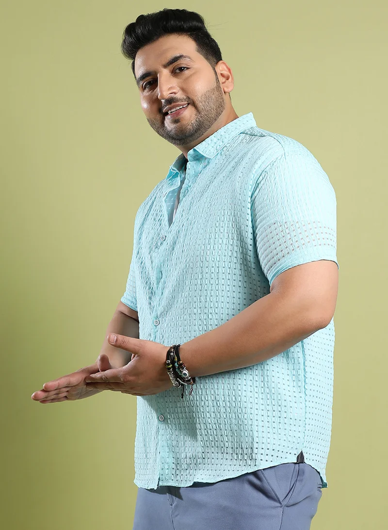 Instafab Plus Instafab Plus Men's Light Blue See-Through Square Shirt For Casual Wear | Spread Collar | Short Sleeve | Button Closure | Polyester Blend Shirt Crafted With Comfort Fit For Everyday Wear