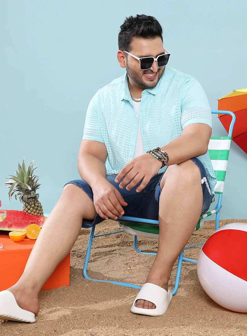 Instafab Plus Instafab Plus Men's Light Blue See-Through Square Shirt For Casual Wear | Spread Collar | Short Sleeve | Button Closure | Polyester Blend Shirt Crafted With Comfort Fit For Everyday Wear