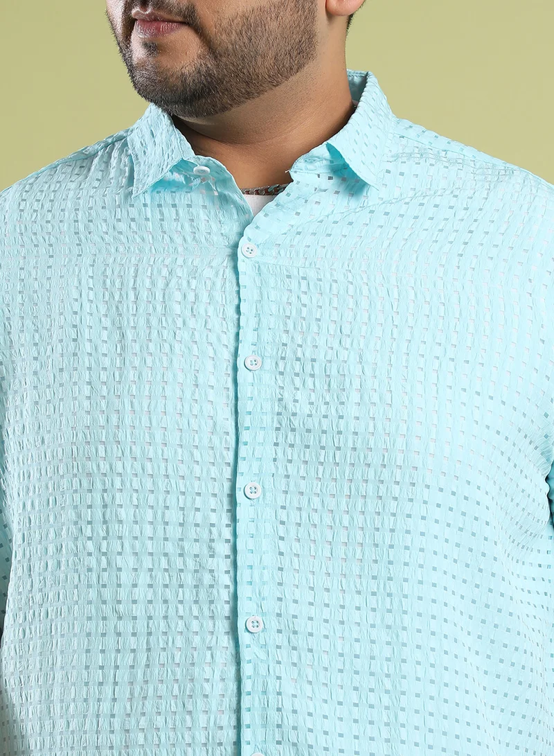 Instafab Plus Instafab Plus Men's Light Blue See-Through Square Shirt For Casual Wear | Spread Collar | Short Sleeve | Button Closure | Polyester Blend Shirt Crafted With Comfort Fit For Everyday Wear