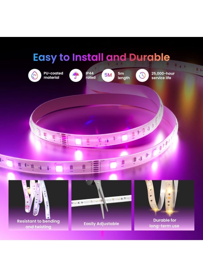 SwitchBot 5M LED Strip Light 3 – Smart RGB + Cool & Warm White LEDs, Matter-Compatible, Voice & App Control, 16 Million Colors, 1200lm Brightness - Image 5