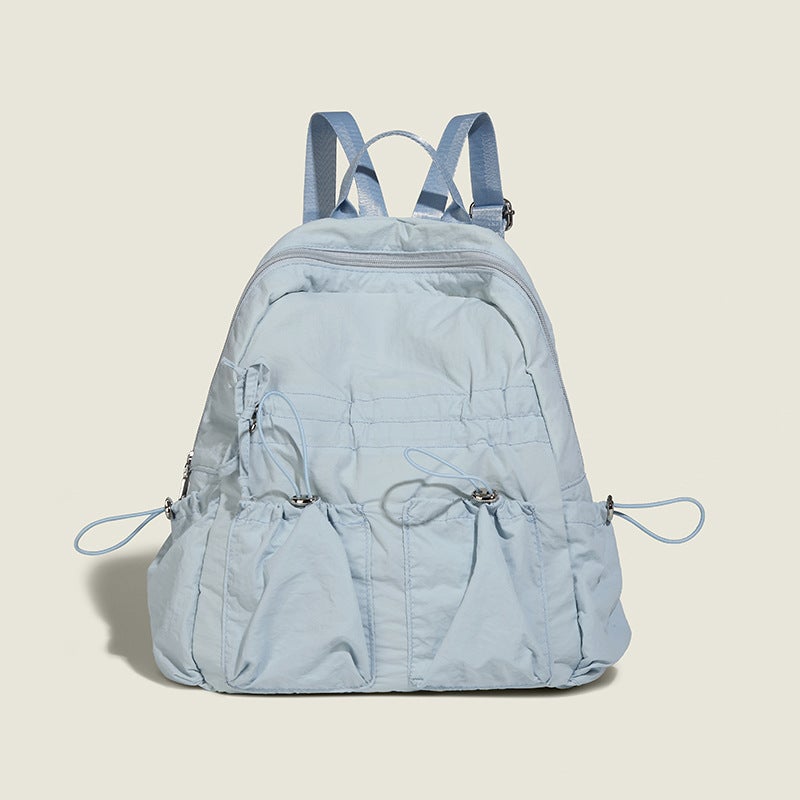 2024 Korean Nylon Backpack Lightweight Drawstring Casual Travel Blue 