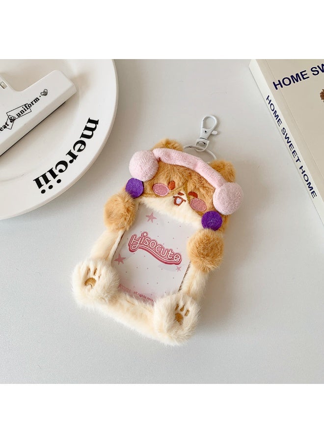 NIBEMINENT 1 - Piece Cartoon Animal Plush Kpop Photo Card Holder Pendant Key Chain ID Badge Holder ID Card Holder Photo Card Protector for School ID Office ID Access Card for Women Girls - Image 1