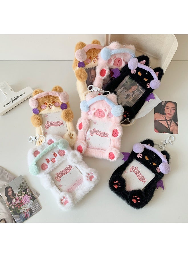 NIBEMINENT 1 - Piece Cartoon Animal Plush Kpop Photo Card Holder Pendant Key Chain ID Badge Holder ID Card Holder Photo Card Protector for School ID Office ID Access Card for Women Girls - Image 2