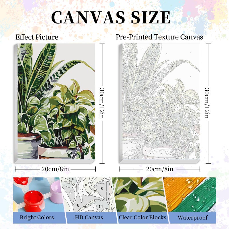 Camocin Framed Paint by Numbers Kit for Adults Beginner & Kids Ages 10-13, Plants Easy Paint by Numbers with Frame, Green Plants Acrylic Adult Painting by Number Kits on Canvas Framed 8 x 12 Inch - Image 3