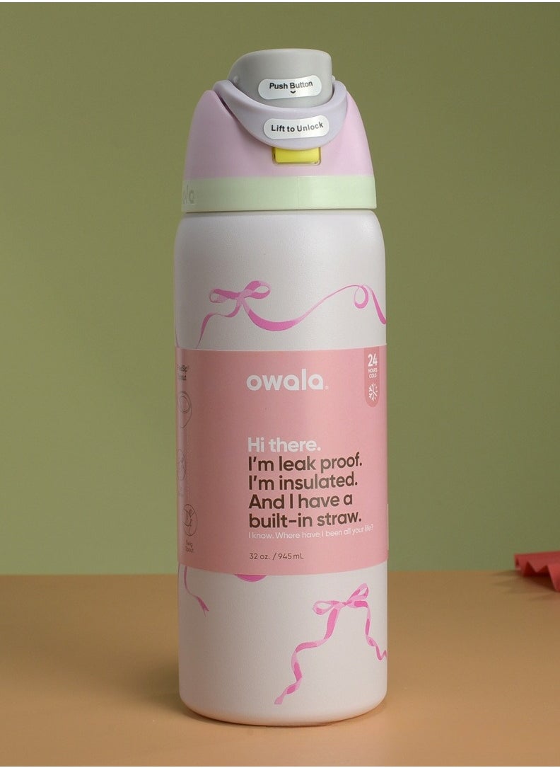 Owala - 32 Oz. Owala FreeSip Stainless Steel Water Bottle in Pink ribbon - Image 1