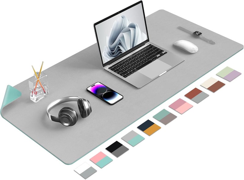Aothia Desk Mat Large Protector Pad - Multifunctional Dual-Sided Office Desk Pad,Smooth Surface Soft Mouse Pad, Waterproof Desk Mat for Desktop, Pu Leather Desk Cover for Office/Home(Grey, 36" x 17") - Image 1