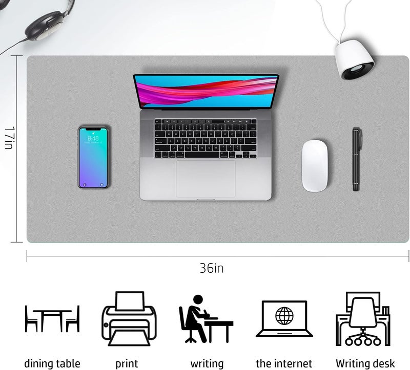 Aothia Desk Mat Large Protector Pad - Multifunctional Dual-Sided Office Desk Pad,Smooth Surface Soft Mouse Pad, Waterproof Desk Mat for Desktop, Pu Leather Desk Cover for Office/Home(Grey, 36" x 17") - Image 3