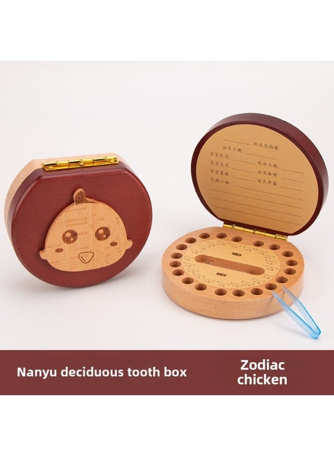 Children's Baby Teeth Preservation Commemorative Box Girl's Wooden Baby's Teeth Collection Bottle Boy's Replacement Teeth Storage Box-Color:South Elm Two-color Milk Tooth Box-chicken  - Image 1
