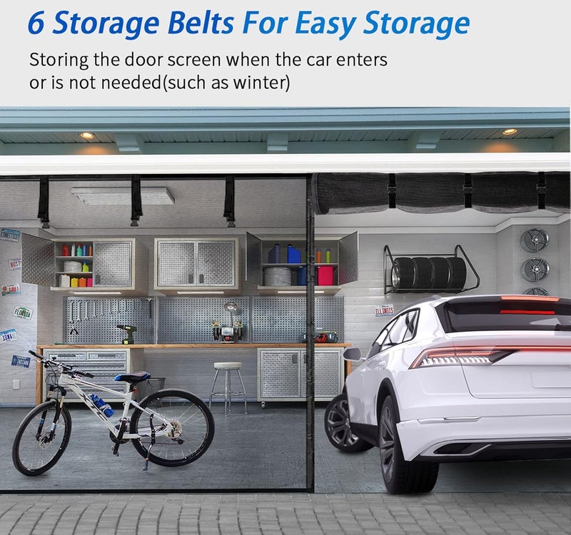 FEGO Garage Door Screen for 2 Car 16x8FT, Magnetic Screen Garage with Retractable Fiberglass Mesh & Heavy Duty Weighted Bottom, Easy Assembly,Hands Free Screen Door w/ 44 Magnets for Garage/Entry Doors - Image 5