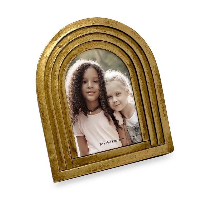 Isaac Jacobs 2x3 Vertical Gold Arc Resin Picture Frame with Gradient Design Decorative Photo Frame Tabletop  Wall Display Hanging Display  Home Decor 2x3 Gold