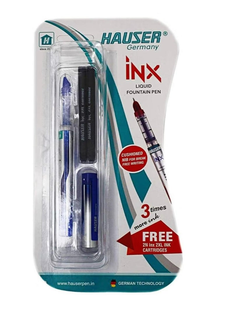 هاوزر قلم حبر سائل هاوزر إنكس (Hauser INX) الألماني - رأس مبطن لكتابة سلسة مع 2 خرطوشة حبر 2XL إضافية - أزرق - Image 4