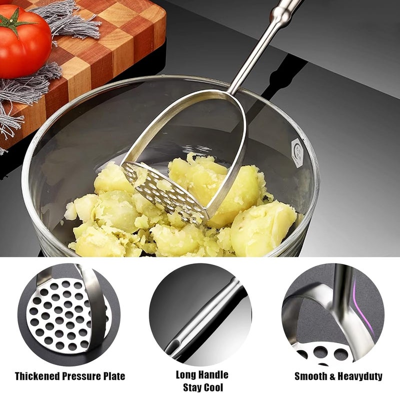 LifHap Potato Masher,Stainless Steel Mashed Potatoes Masher with Long Handle for Beans,Avocado,Fruit,Vegetables.One Piece Construction Heavy Duty Masher Kitchen Tool - Image 2