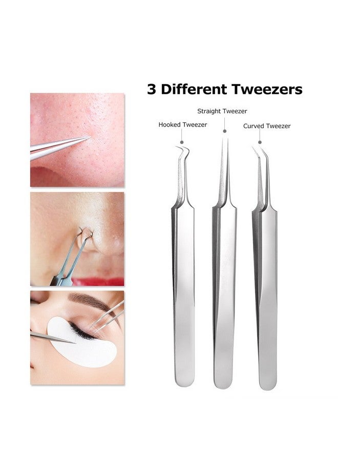Pinkiou Blackhead Removers Comedone Pimple Popper Tool Acne Extractors Blemish Remover Ingrown Hair Tweezers Removal Kit Whitehead Remover Zit Treatment Skincare Tools for Face Nose, 8-in-1 - Image 2