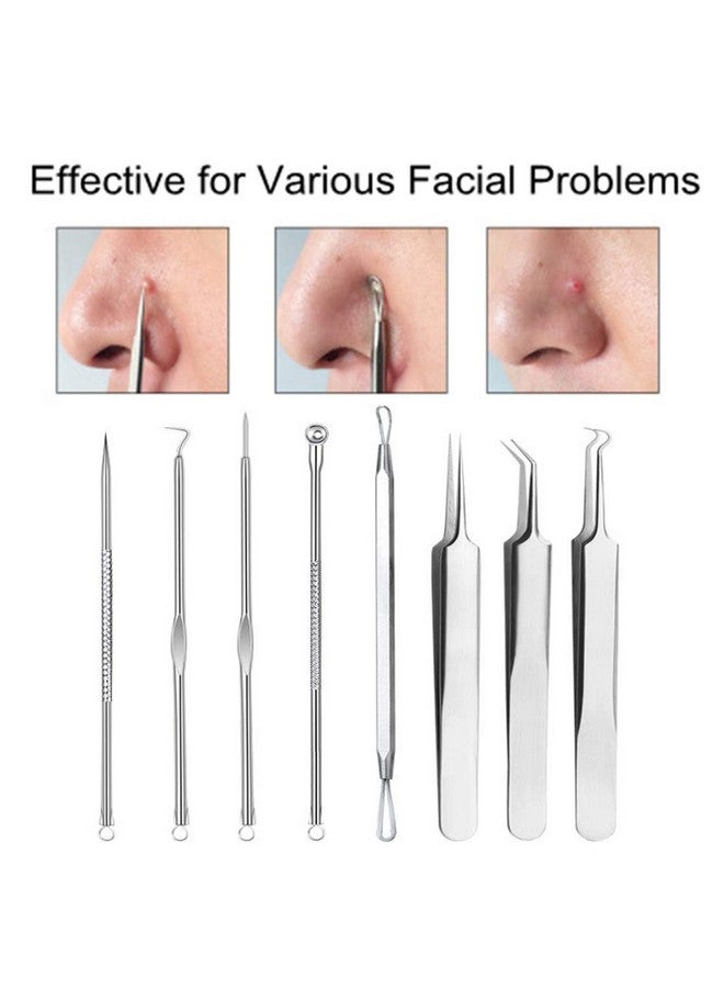 Pinkiou Blackhead Removers Comedone Pimple Popper Tool Acne Extractors Blemish Remover Ingrown Hair Tweezers Removal Kit Whitehead Remover Zit Treatment Skincare Tools for Face Nose, 8-in-1 - Image 4