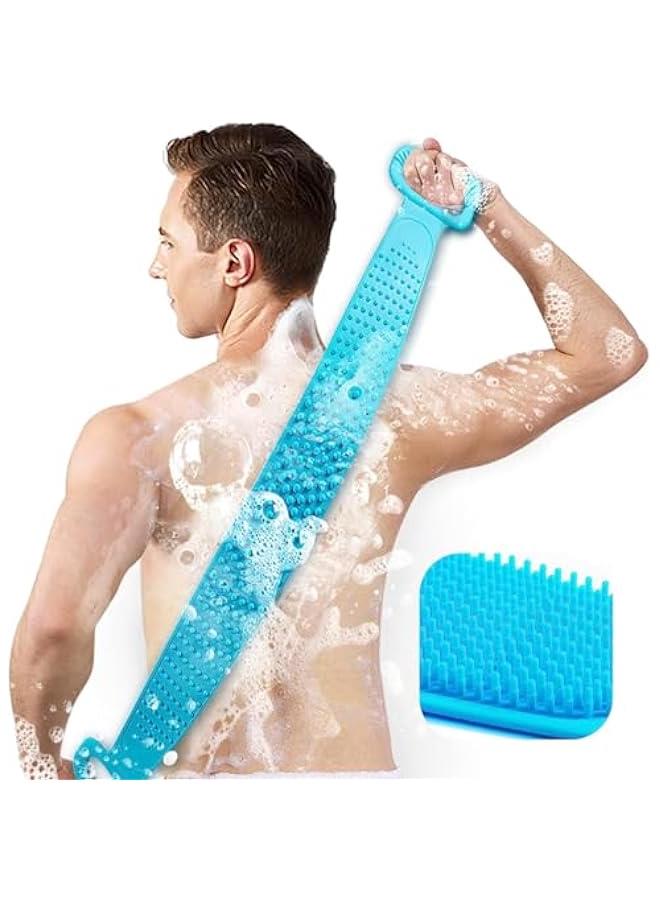 MOXO Silic Back Scrubber Silic Body Brush Exfoliating Silic Body Back Brush Deep Cleaning of Back Acne for Women Men. (Blue) - Image 1