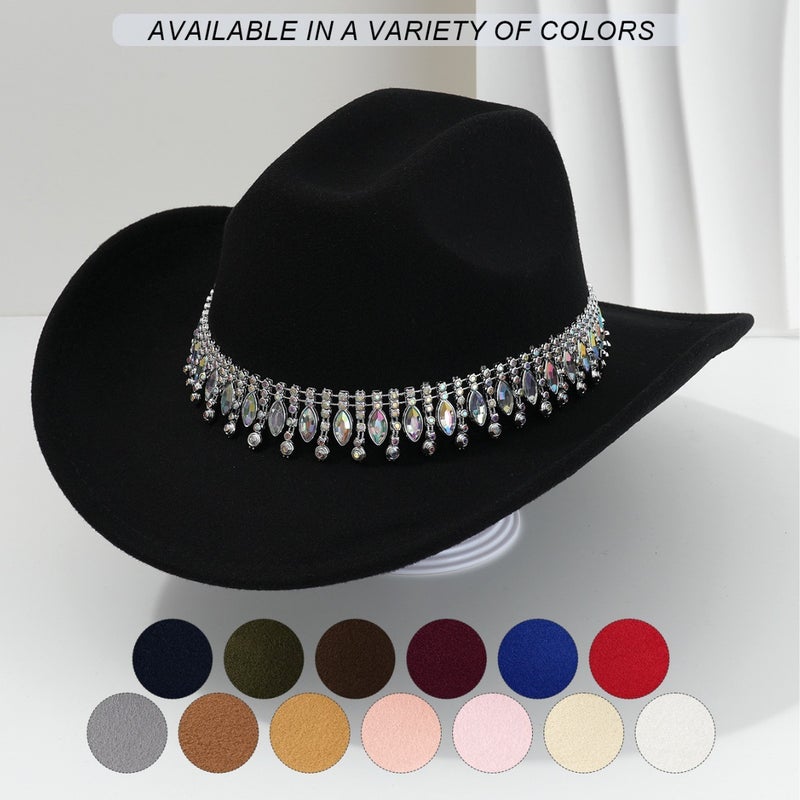 Men'S And Women'S Elegant Topper Hat Unique Jazz Denim Hat Tassel Gem Rhinestone Accessories Belt Wedding Engagement - Image 2