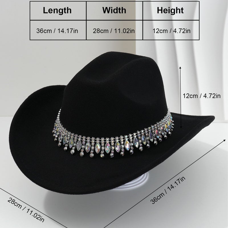 Men'S And Women'S Elegant Topper Hat Unique Jazz Denim Hat Tassel Gem Rhinestone Accessories Belt Wedding Engagement - Image 4