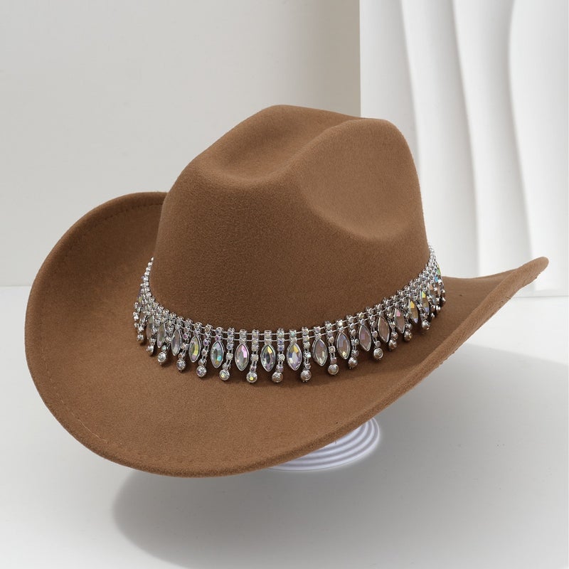 Men'S And Women'S Elegant Topper Hat Unique Jazz Denim Hat Tassel Gem Rhinestone Accessories Belt Wedding Engagement - Image 5