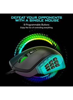 NIBEMINENT GTI Gaming 5000DPI Adjustable 3/9 Buttons RGB Lighting Optical USB Wired Mouse Grey  - Image 3