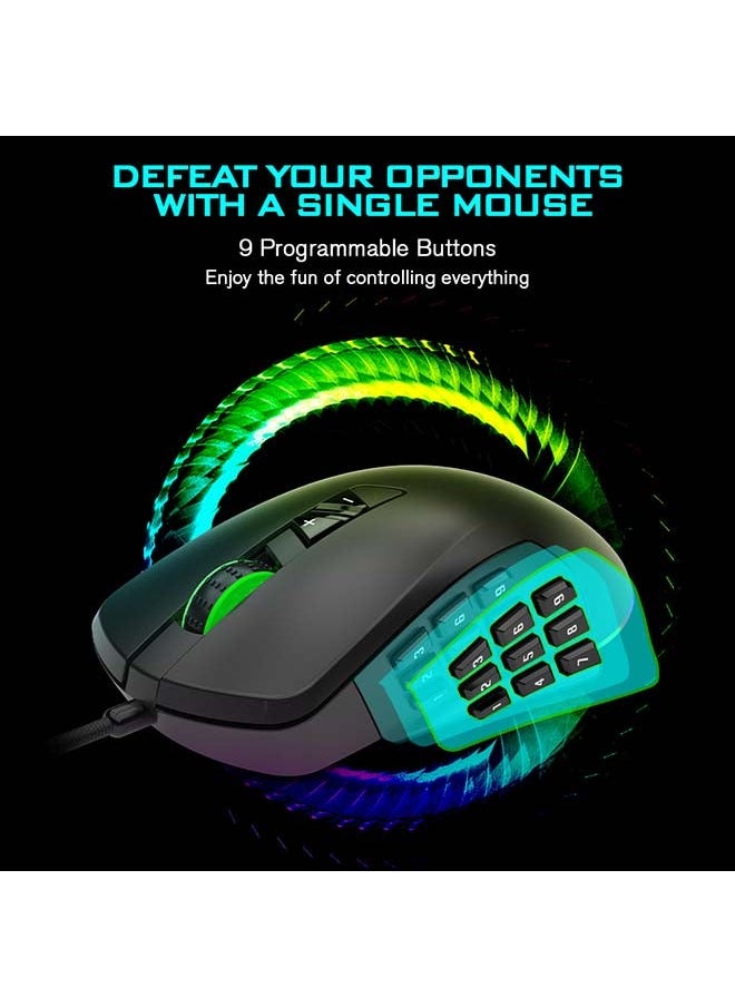 NIBEMINENT - GTI Gaming 5000DPI Adjustable 3/9 Buttons RGB Lighting Optical USB Wired Mouse Grey - Image 1