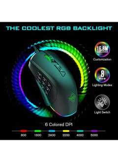 NIBEMINENT GTI Gaming 5000DPI Adjustable 3/9 Buttons RGB Lighting Optical USB Wired Mouse Grey  - Image 2