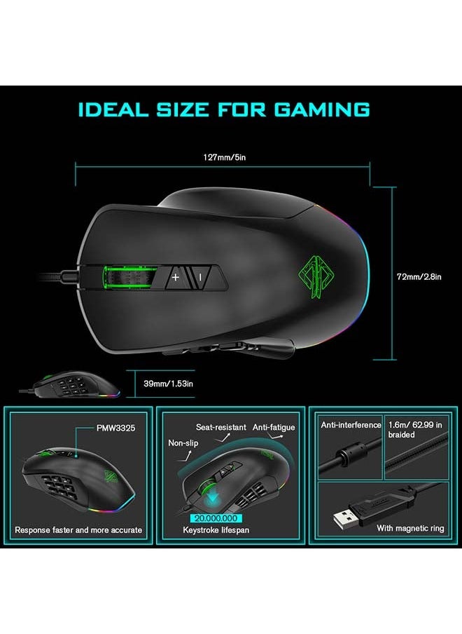NIBEMINENT - GTI Gaming 5000DPI Adjustable 3/9 Buttons RGB Lighting Optical USB Wired Mouse Grey - Image 1