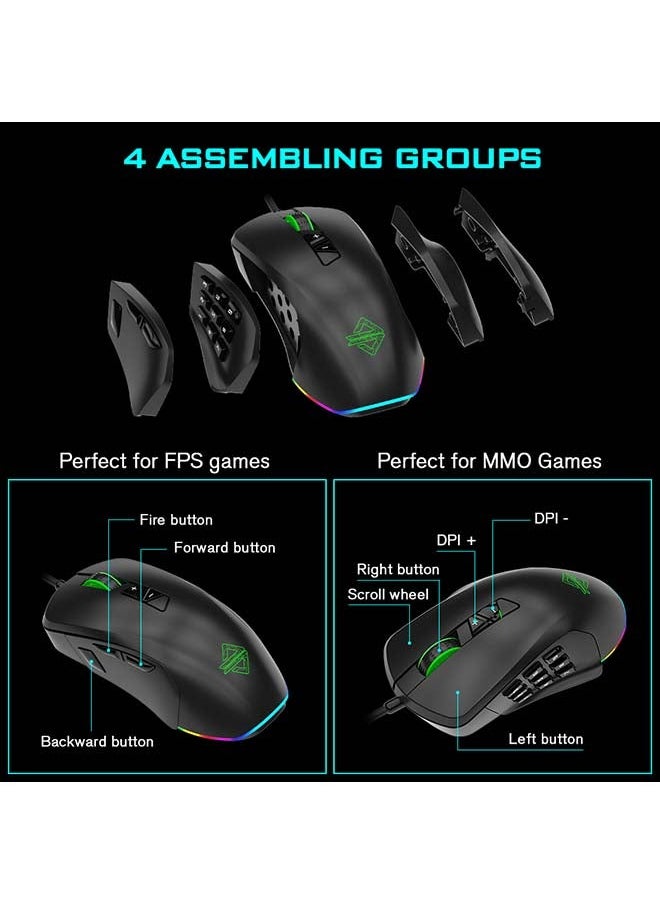 NIBEMINENT - GTI Gaming 5000DPI Adjustable 3/9 Buttons RGB Lighting Optical USB Wired Mouse Grey - Image 1