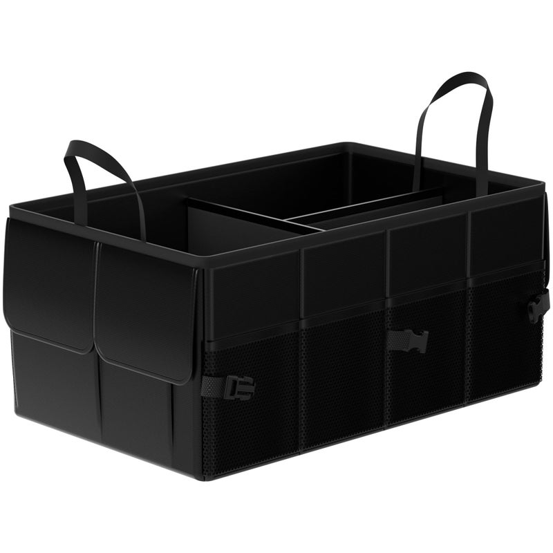 ZENO Car Boot Organiser Bag | Car Boot Tidy Storage | Collapsible Heavy Duty Trunk | Portable Multi Compartment Shopping Holder | Non Slip & Adjustable Securing | Black - Image 1