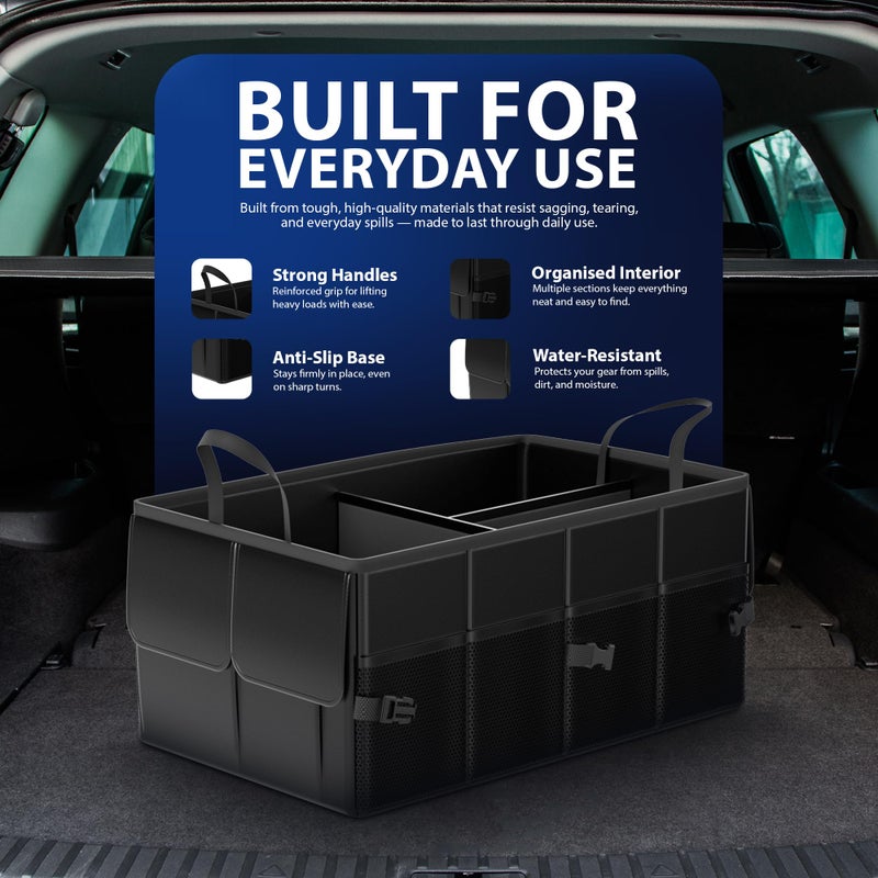 ZENO Car Boot Organiser Bag | Car Boot Tidy Storage | Collapsible Heavy Duty Trunk | Portable Multi Compartment Shopping Holder | Non Slip & Adjustable Securing | Black - Image 2