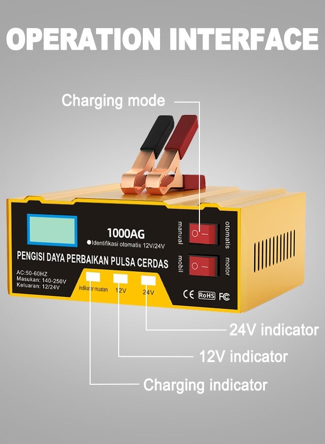 Intelligent Pulse Battery Charger - Digital Display for Car/Motorcycle Batteries - Auto Repair & Maintenance - Image 2