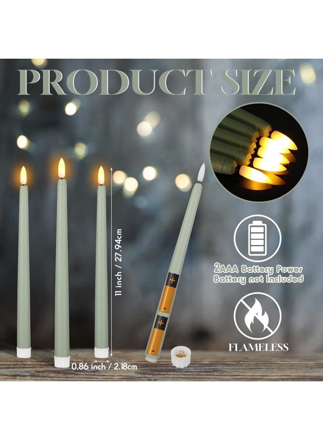 Macarrie 24 Pack Flameless LED Taper Candles - 11 Inch Long, Flickering, Battery Operated Fake Candles for Wedding, Christmas (Light Green) - Image 2