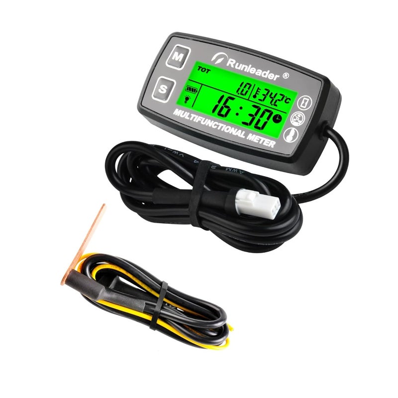 Runleader Digital Tach Hour Meter with Engine Heat Sink Temperature Gauge and RPM Alert - Image 1