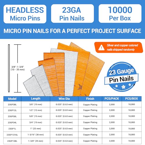 meite 23 Gauge Pin Nails, 5/8-Inch Micro Headless Pins for Pin Nailer - Galvanized Pins Nails for Nail Gun, Ideal for Fine Woodworking and Trim Work (10,000 Counts) - Image 2