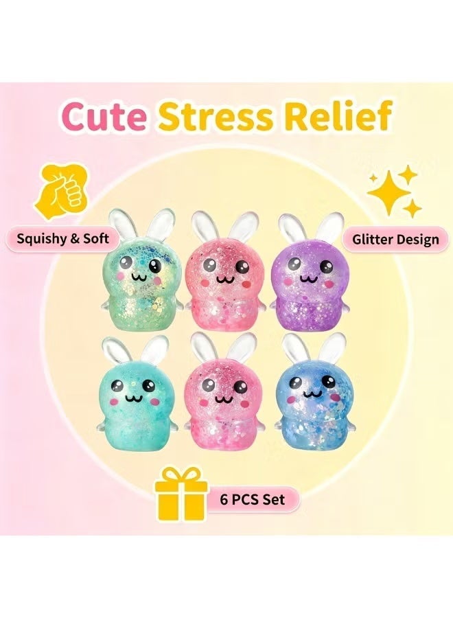 RedMapleTEK 6 Pack Crystal Glitter Bunny Squishy Stress Relief Toys, Slow Rebound Squeeze Toys, Cute Rabbit Sensory Fidget Toys for Kids & Adults - Image 4