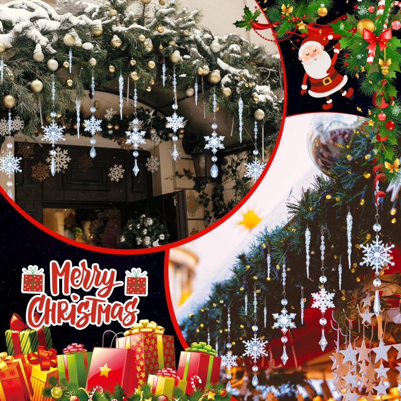 جيجكسين giegxin 32 pcs الكريستال عيد الميلاد الحلي الكريستال معلقة الثلج الثلج أكريليك الأشجار الشجرة icsicle إسقاط ديكورات الكريستال مع السنانير لشتاء الثلج عيد الميلاد (الأزرق الفاتح) - Image 4