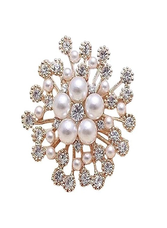 BuyLift® Pearl & Crystal Flower Brooch Pin for Women || Elegant Scarf, Shawl & Dress Clip Jewelry Accessory for Women & Girls || Crystal Flower Pearl Brooch Fashion (H1 6368 (Gold)) - Image 1