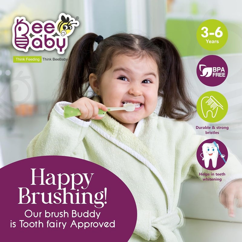 Beebaby Giraffe Brush Buddy Toothbrush for Kids 3-6 Years, Soft Handle for Easy Grip, 10 x Softer Tapered Bristles Ideal for Milk and Permanent Teeth, 100% BPA Free. Yellow - Image 3