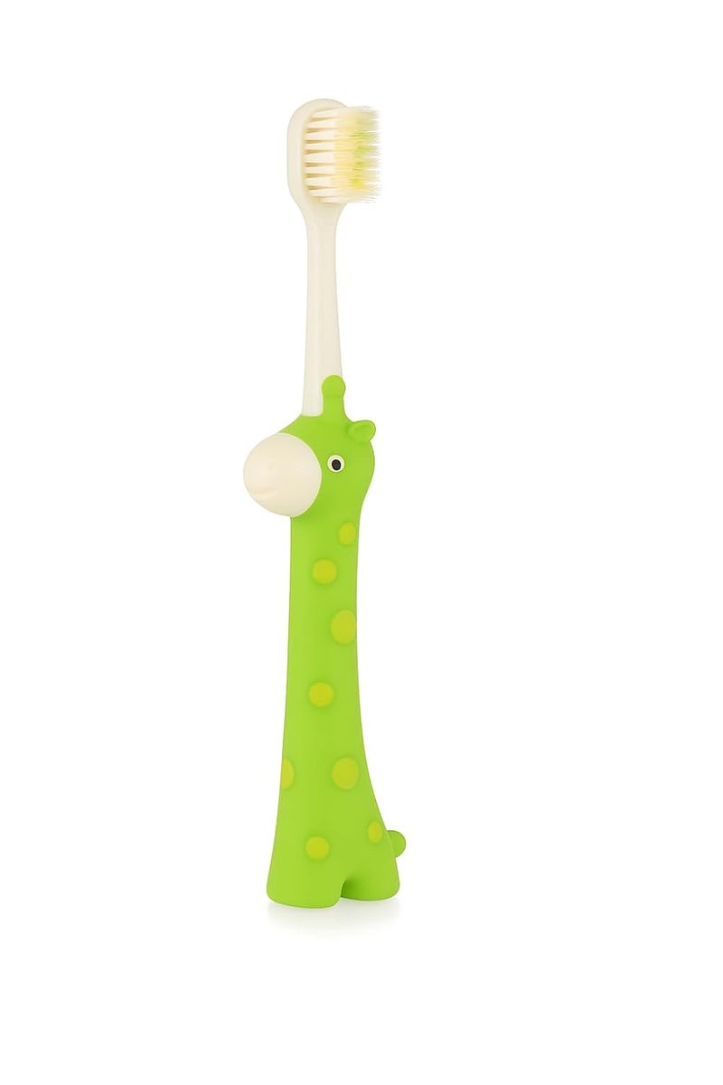 Beebaby Giraffe Brush Buddy Toothbrush for Kids 3-6 Years, Soft Handle for Easy Grip, 10 x Softer Tapered Bristles Ideal for Milk and Permanent Teeth, 100% BPA Free. Yellow - Image 1