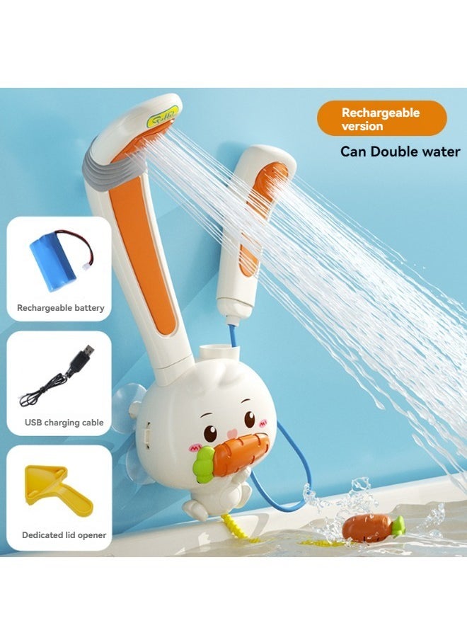 Beauenty - Baby Bath Toys Rabbit Sprinklers - Electric Adjustable Shower Head Water Spray Bathtub Toy, 3 pack Suction Cup Spinning Top Toys,Baby Kids Toddler Shower Gifts for 1 2 3 4 5 Year Olds - Image 1