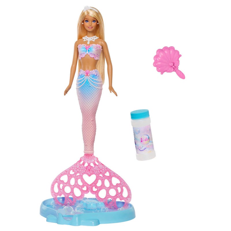 Barbie Bubble Sparkle Mermaid Doll with Bubble-Making Feature & Solution, Tray & Hairbrush, Plus Long, Color-Streaked Blonde Hair - Image 1
