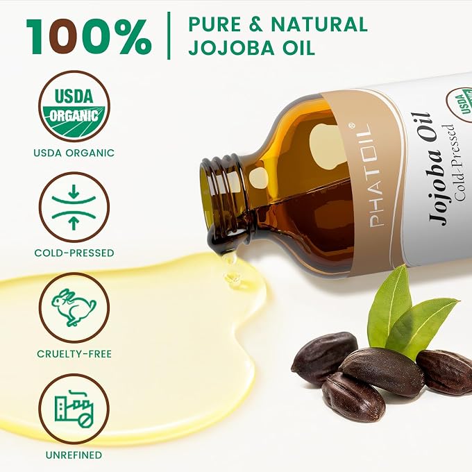 PHATOIL Jojoba Oil Organic Cold Pressed 118 ml for Skin, Hair, Nails with Pipette - Image 2