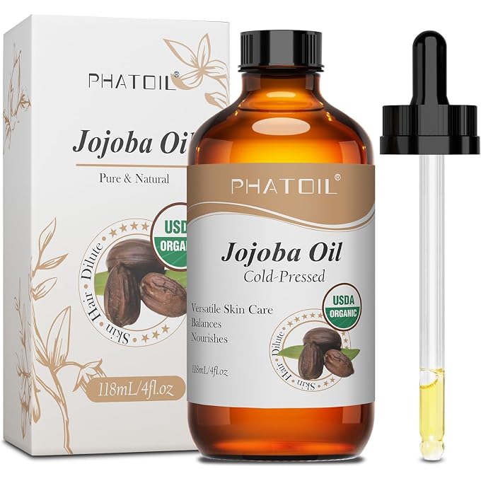PHATOIL Jojoba Oil Organic Cold Pressed 118 ml for Skin, Hair, Nails with Pipette - Image 1