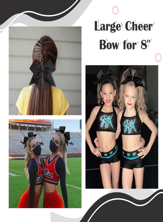 CN 30PCS 8" Large Cheer Bows, Cheerleading Bows Ponytail Holder for Girls, Grosgrain Ribbon Black Cheer Hair Bows with Elastic Hair Tie for Cheerleader College Sports Softball Competition - Image 2