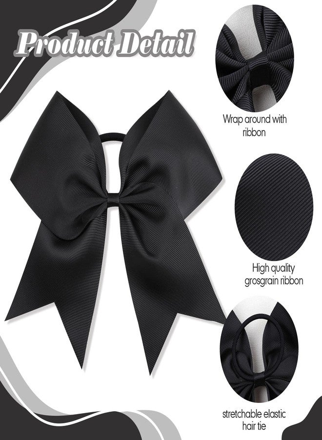 CN 30PCS 8" Large Cheer Bows, Cheerleading Bows Ponytail Holder for Girls, Grosgrain Ribbon Black Cheer Hair Bows with Elastic Hair Tie for Cheerleader College Sports Softball Competition - Image 4