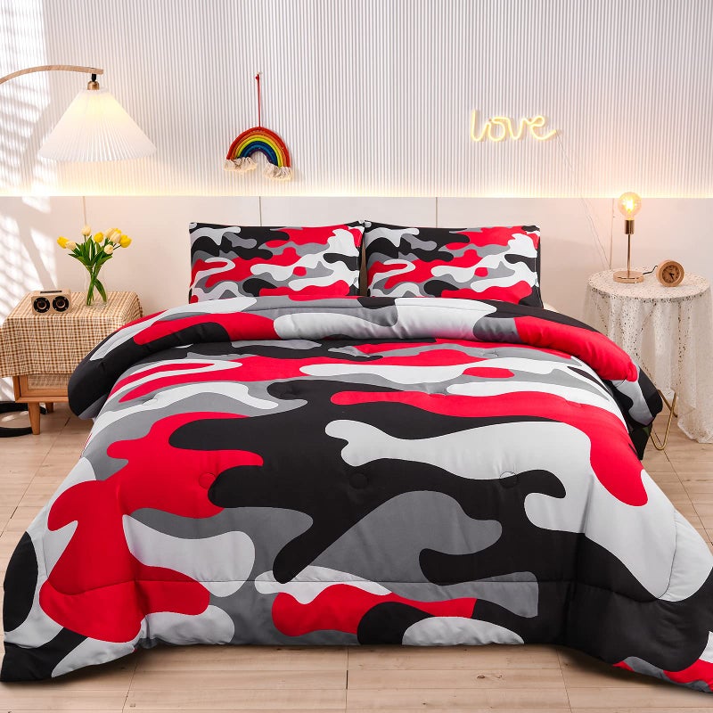 Meeting Story Meeting Story Camouflage Bedding SetColorful Pattern Style Queen Comforter Set 3 PCS One Comforter and Two Pillowcases in One Bag All Season Bedspread for Teens Adults Black King 