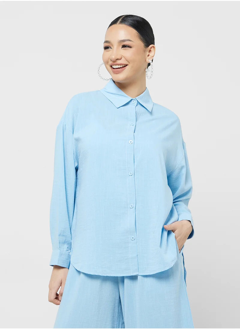 Khizana Button Down Shirt & Wide Leg Pant Set