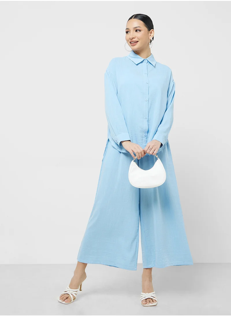 Khizana Button Down Shirt & Wide Leg Pant Set