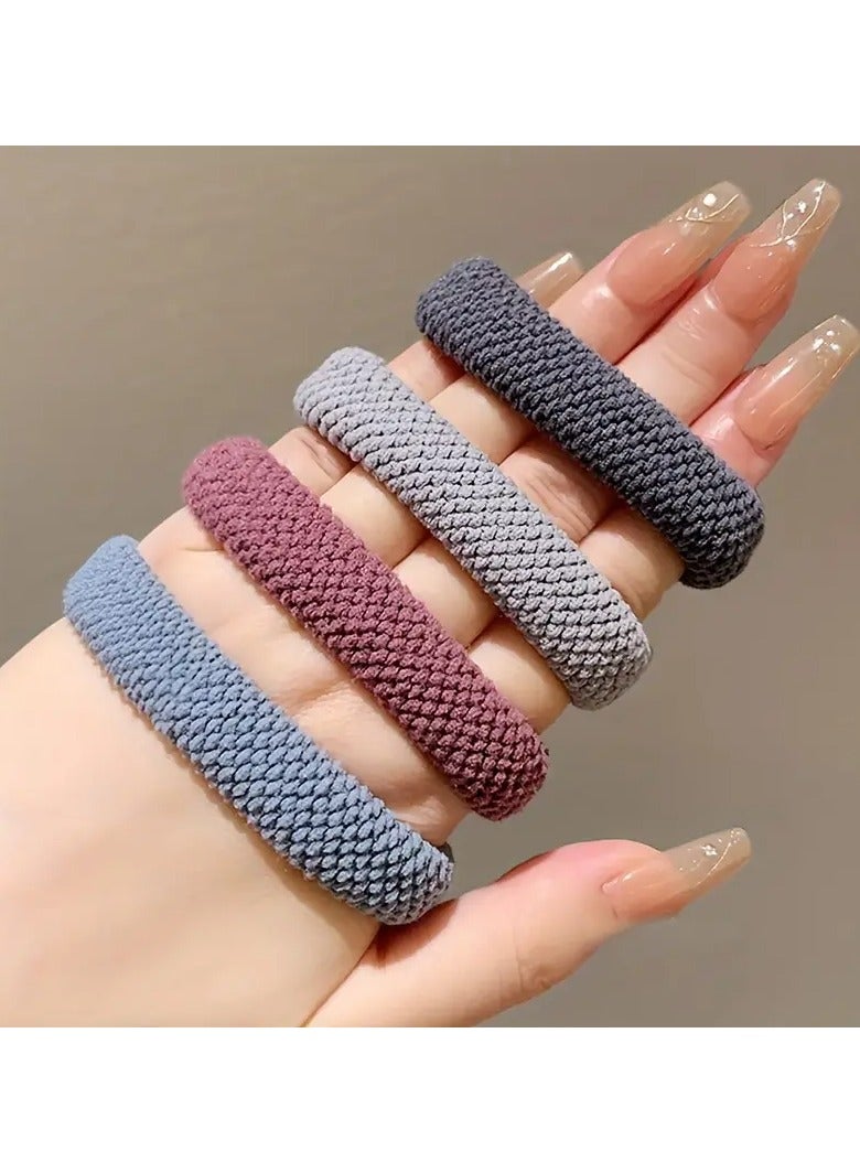 Ucanbe 8pcs Women's Thick Elastic Hair Ties - Durable High Ponytail Holders, Assorted Colors (Pink, Purple, Blue, Brown, Gray, Beige, Cream), Soft Knitted Fabric Bands for Stylish and Comfortable Hairstyles, Everyday Hairstyles | Textured Design | Durable Fabric Ties, Hair Accessories - Image 2