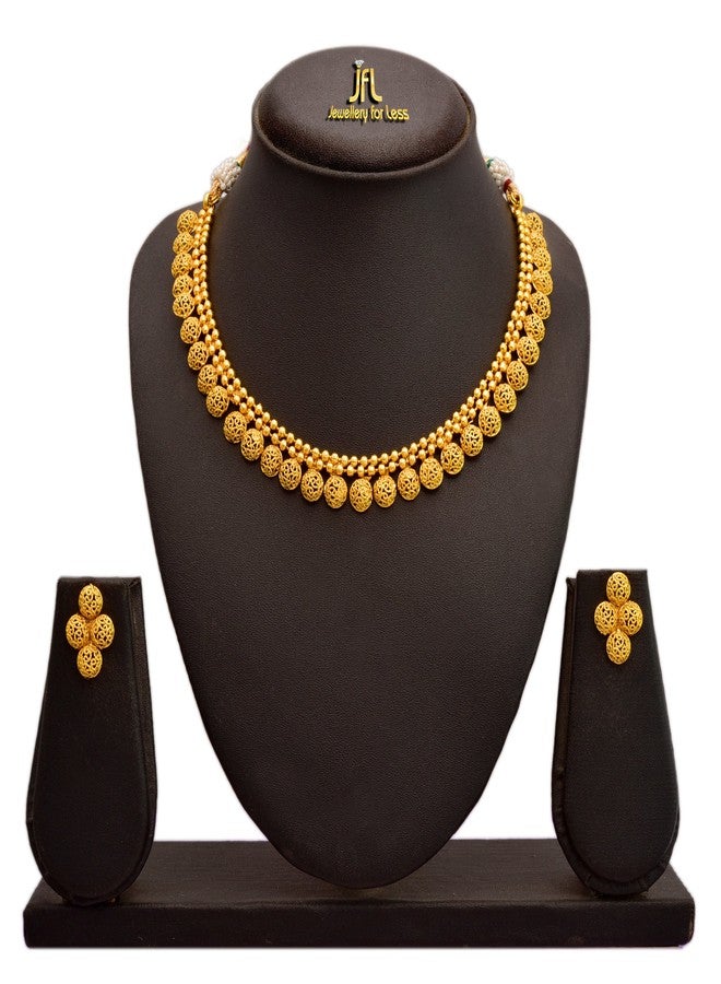 JFL - Jewellery for Less Traditional Ethnic One Gram Gold Plated Necklace Set With Earrings for Women & Girls.,Valentine - Image 5